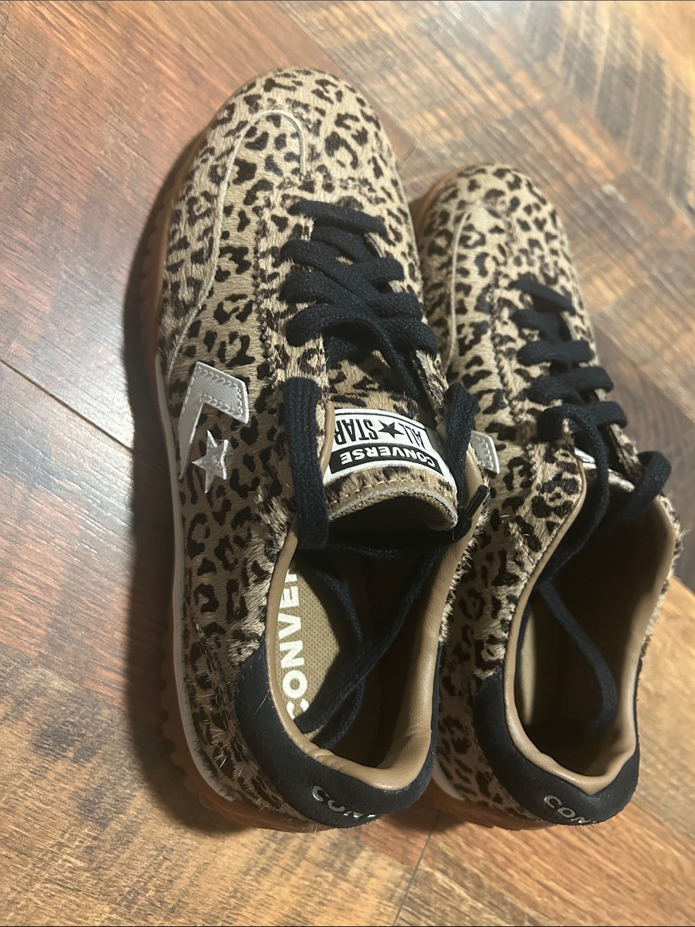 Converse Kids Leopard Print Low-Top Sneakers in Tan and Black